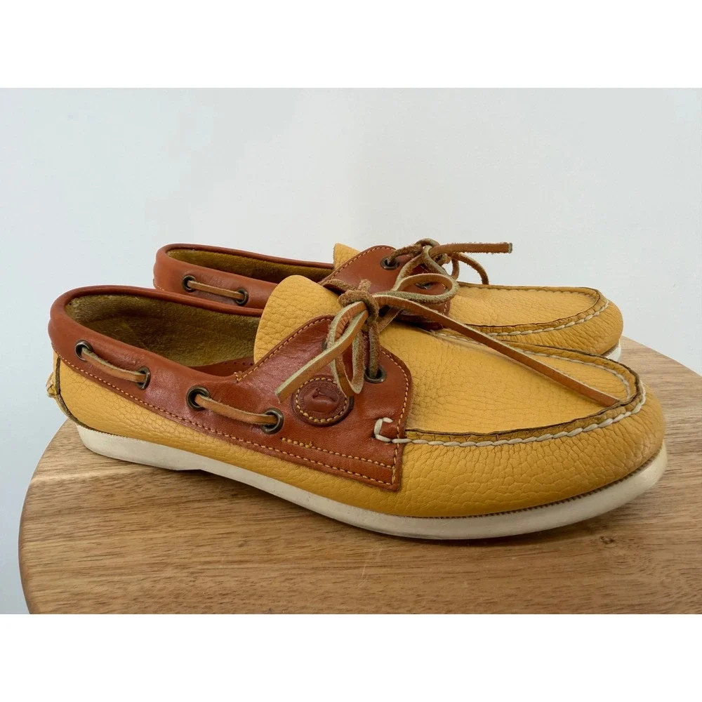 Dooney & Bourke Mens All Weather Leather Boat Shoes Yellow Tan 7 M 97767 USA